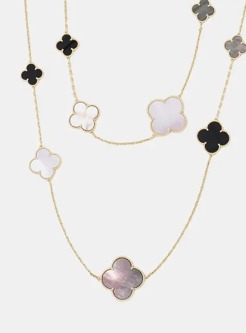 Van Cleef & Arpels Magic Alhambra 16 Motifs 18K Yellow Gold Mother Of Pearl Long Necklace