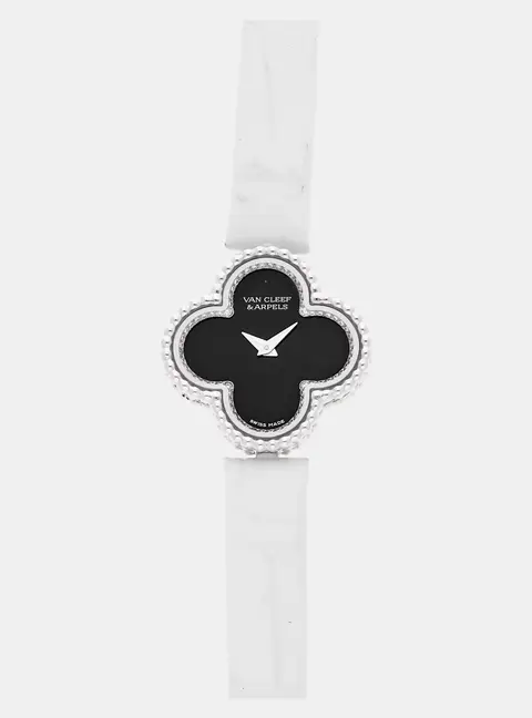 Van Cleef & Arpels Sweet Alhambra VCARO8WU00 Quartz Black Dial 18k White Gold Women's Wristwatch 22mm