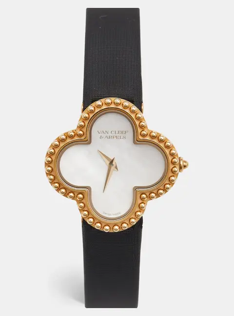 Van Cleef & Arpels Alhambra VCARD22000 Mother Of Pearl Dial 18k Yellow Gold Satin Women's Wristwatch 26 mm