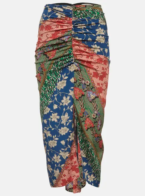 Veronica Beard Multicolor Printed Silk Draped Midi Skirt XS