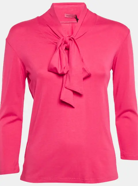 Veronica Virta Pink Jersey Neck Tie -Up Detail Top XS