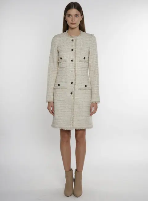 Veronica Virta Creme Button Front Long Jacket XS