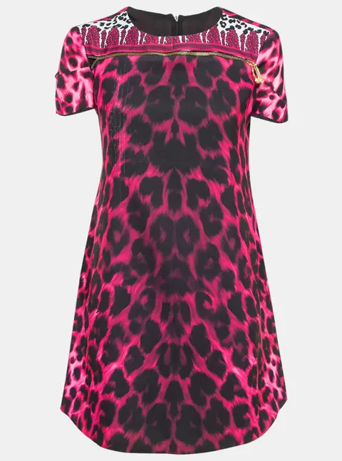 Versus Versace Pink Animal Print Zip Detail Mini Dress M