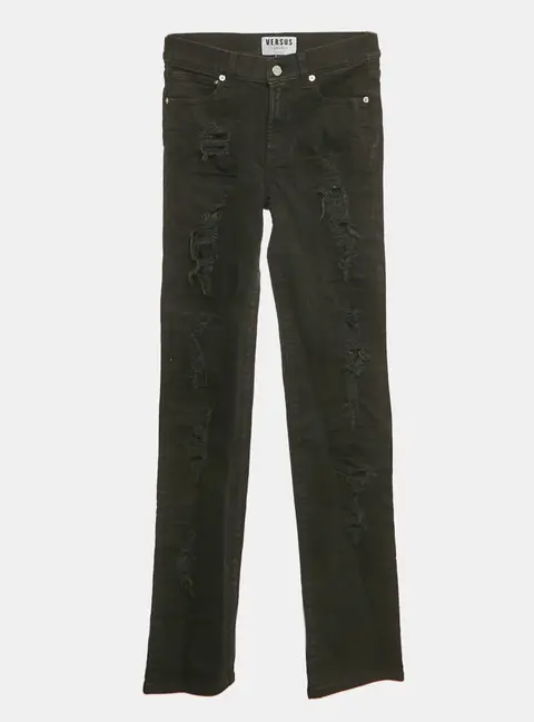 Versus Versace Black Denim Metal Detail Rip Jeans S/Waist 26"