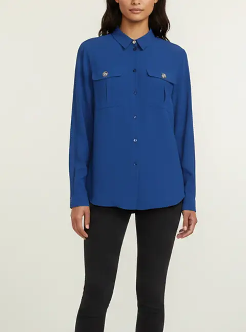 Versus Versace Blue Crepe Long Sleeve Blouse L