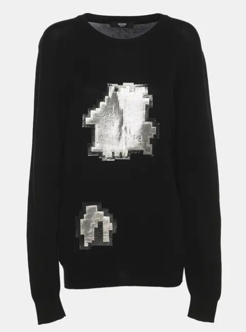 Versus Versace Black Rib Knit Metal Mesh Applique Sweatshirt M