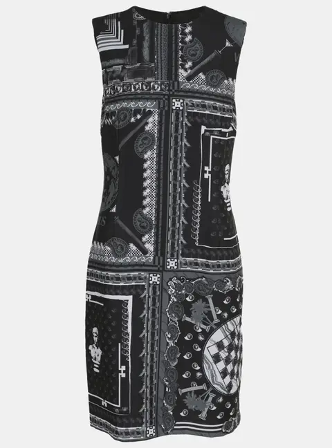 Versus Versace Black/Grey Printed Satin Sleeveless Midi Dress M