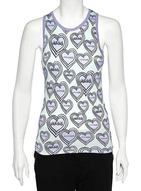 Versus Versace Purple & Green Heart Printed Knit Tank Top S
