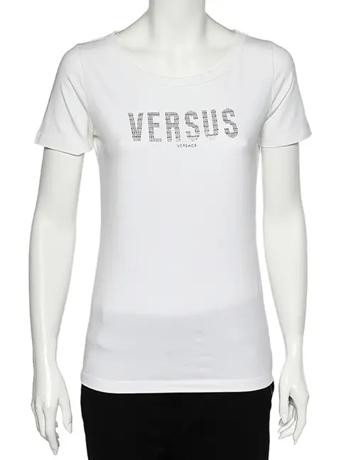 Versus Versace White Logo Embellished Cotton Knit T-Shirt M
