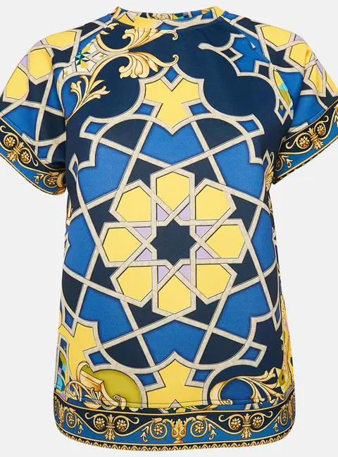 Versace Collection Navy Blue Printed Jersey Neoprene T-Shirt S
