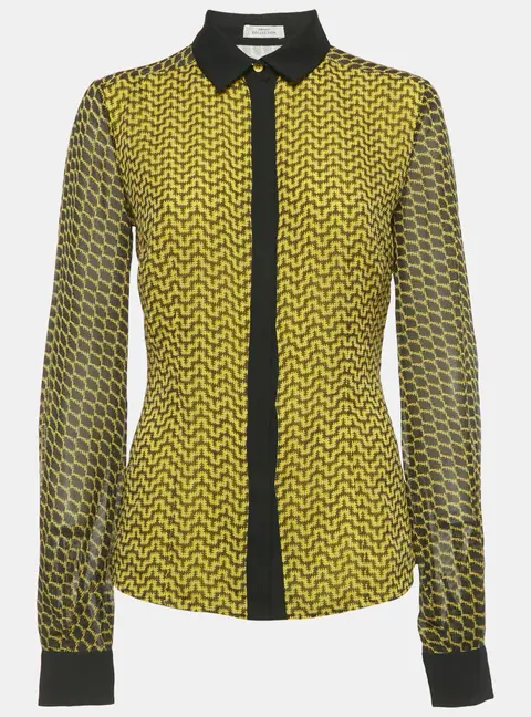 Versace Collection Yellow Printed Silk Shirt M