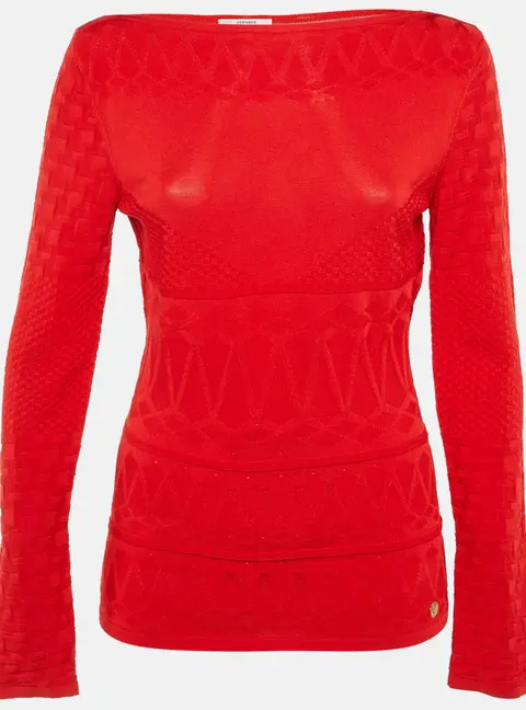 Versace Collection Red Geometric Pattern Knit Jumper M