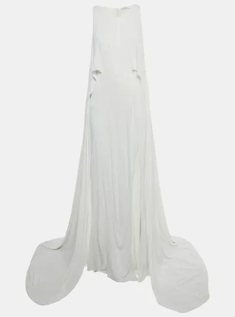 Versace Collection White Jersey Cape Detail Maxi Dress M