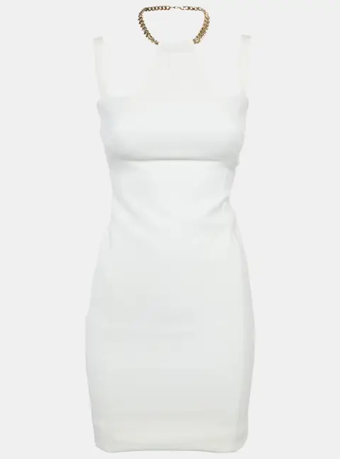 Versace Collection White Crepe Chain Detail Mini Dress M