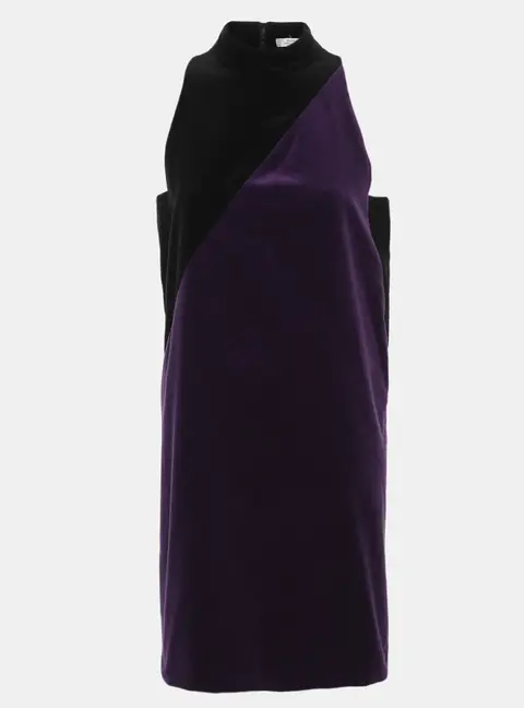 Versace Collection Purple/Black Velvet Halter Neck Midi Dress M