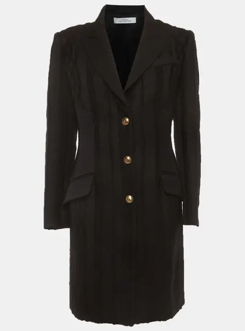 Versace Collection Navy Blue Jacquard Mid-Length Coat L