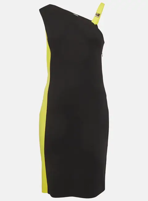 Versace Collection Navy Blue/Yellow Knit Asymmetric Color Block Dress M