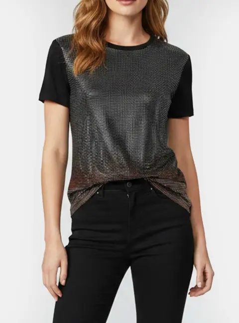 Versace Collection Black Crystal Embellished Cotton Knit Top M