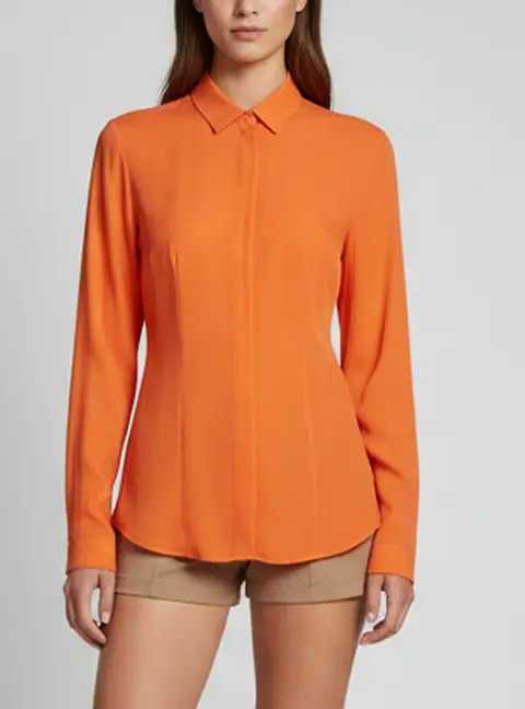 Versace Collection Orange Crepe De Chine Button Up Shirt S