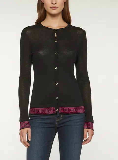 Versace Collection Black Wool Blend Knitted Button Up Cardigan S