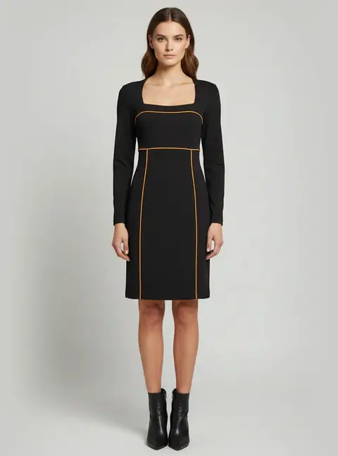 Versace Collection Black Jersey Long Sleeve Midi Dress L
