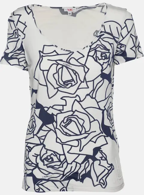 Versace Jeans Couture White/Blue Printed Jersey Round Neck Top M