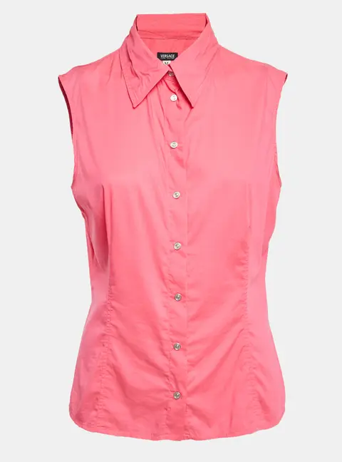 Versace Jeans Couture Pink Embellished Cotton Blend Sleeveless Top M