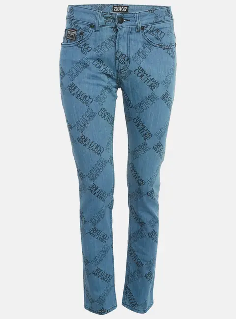 Versace Jeans Couture Blue Logo Print Denim Skinny Jeans M/Waist 28"