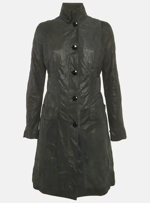 Versace Jeans Couture Black Leather Trench Coat S