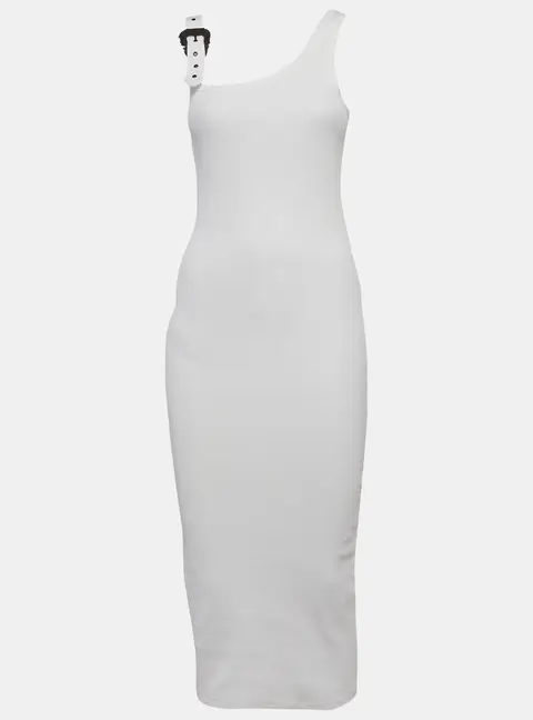 Versace Jeans Couture White Rib Knit Buckle Strap Midi Dress S