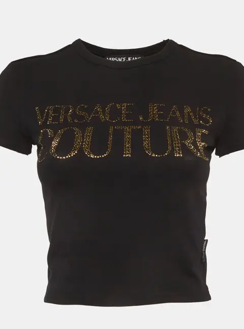 Versace Jeans Couture Black Logo Embellished Cotton Crop Top S