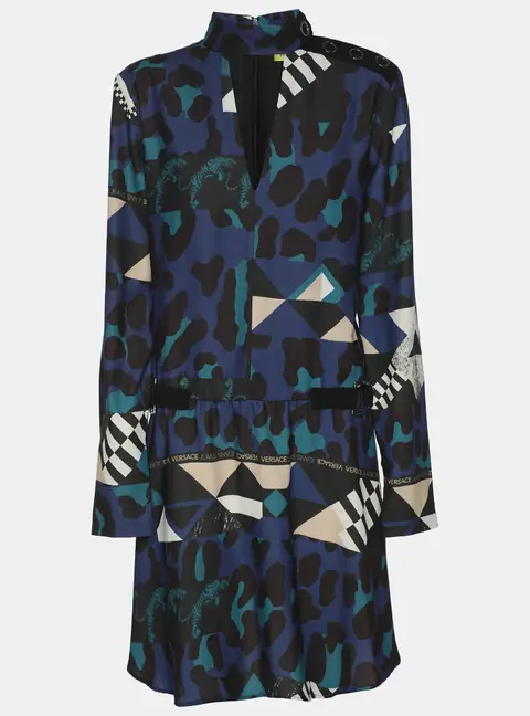 Versace Jeans Multicolor Printed Crepe Longs Sleeve Mini Dress M