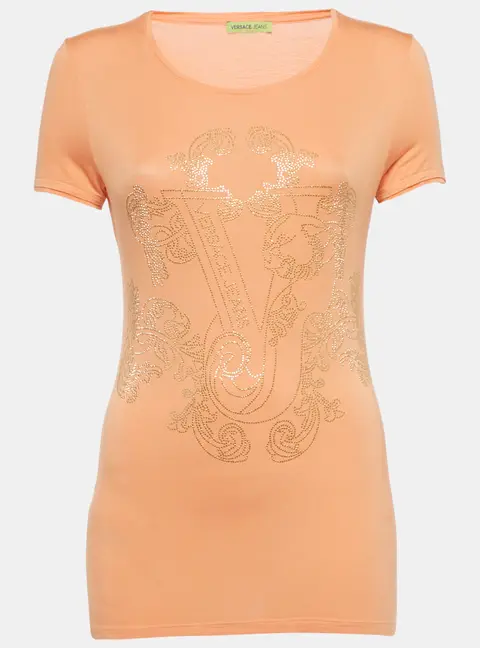 Versace Jeans Orange Studded Jersey T-Shirt M