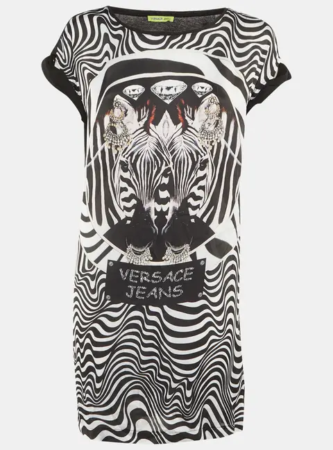 Versace Jeans Black /White Printed Jersey Mini Dress M