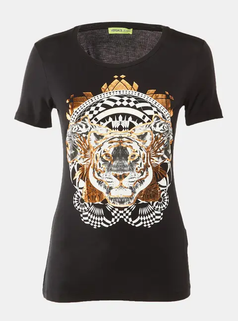 Versace Jeans Black Tiger Print Fabric Blend Top