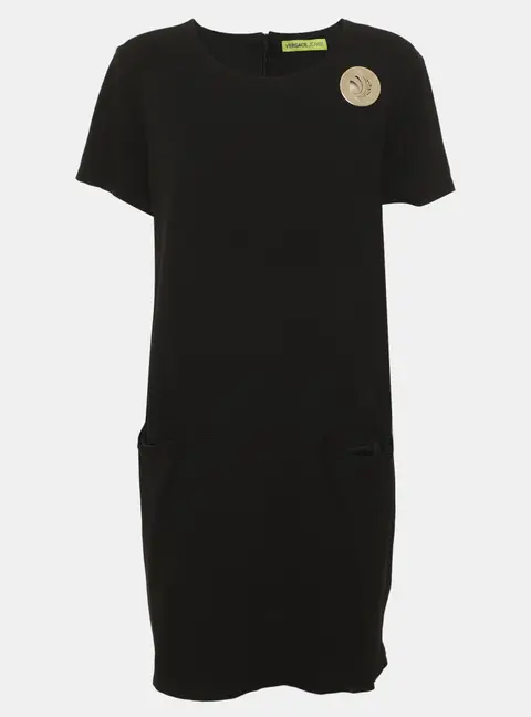 Versace Jeans Black Jersey Logo Plaque Detail Mini Dress L
