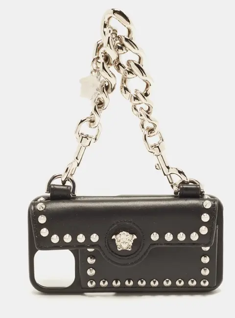 Versace Medusa Chain iPhone Case Black Leather