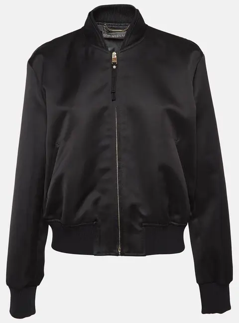Versace Black Medusa Embroidered Satin Bomber Jacket M