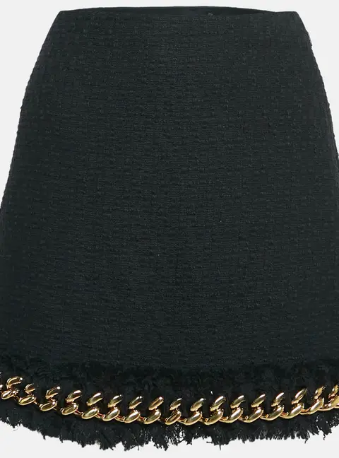 Versace Black Tweed Chain Insert Mini Skirt M