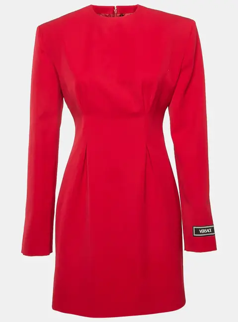 Versace Red Wool Corset Long Sleeve Mini Dress S