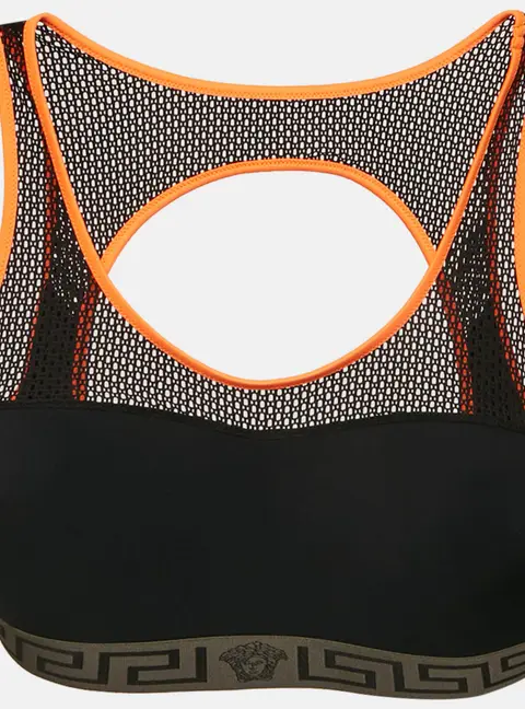 Versace Underwear Black/Orange Mesh Trim Sports Bra L