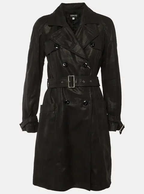Versace Black Patterned Cotton Trench Coat S