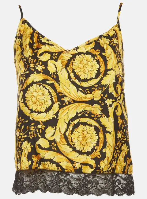 Versace Black/Yellow Barocco Print Silk Camisole S