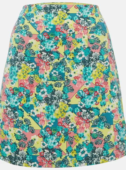 Versace Blue/Yellow Printed Cotton Mini Skirt L