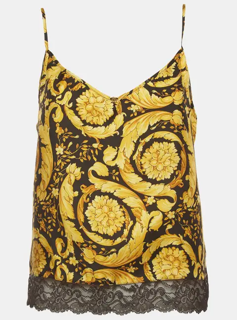 Versace Black/Gold Barocco Print Silk Lace Trim Camisole XL