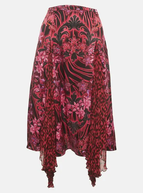 Versace Pink/Black Orchid Print Satin Chiffon Asymmetric Skirt M