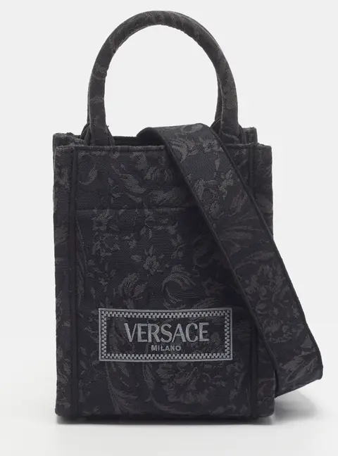 Versace Mini Black Embroidered Jacquard Barocco Canvas Tote