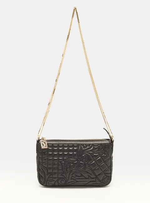 Versace Vanitas Chain Black Baroque Embossed Leather Shoulder Bag