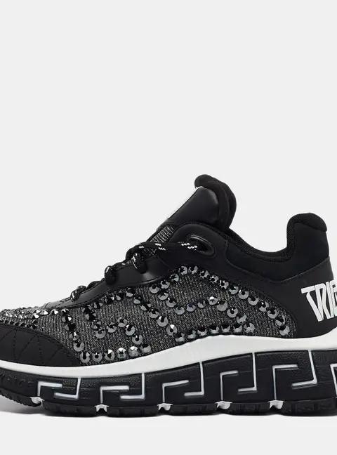 Versace Black Leather Trigreca Lace Up Sneakers Size 35