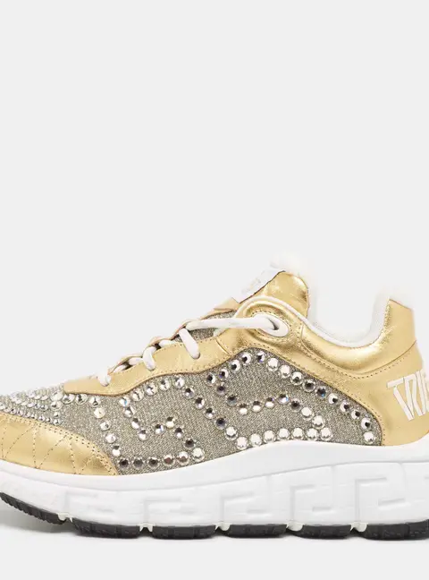 Versace Gold/Silver Leather and Lurex Fabric Trigreca Sneakers Size 36